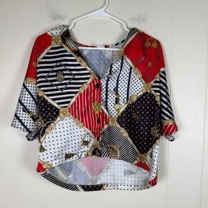 MNG Mango Patchwork Print Blouse Top S Button Up Short Sleeve‎